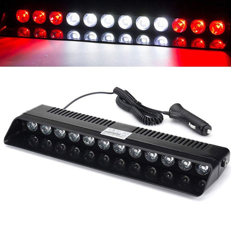 XTAUTO 12V Car Truck Emergency Strobe Flash Light Sucker Dashboard Interior Windshield Warning Light Bar Red White White Red - Image 1